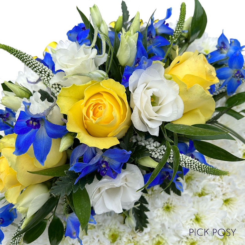 yellow-roses-delphiniums-funeral-posy-pad-delivered-strood-rochester-kent