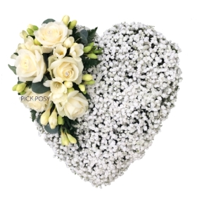 Roses & Freesia Gypsophila Funeral Heart