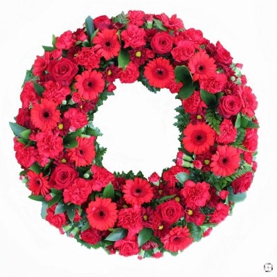 red-open-wreath-ring-circle-of-life-funeral-flowers-tribute-delivered-strood-rochester-medway-kent