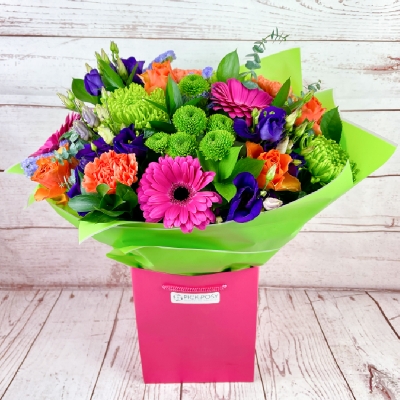 Vibrant-glow-colourful-bright-cheerful-handful-bouquet-delivered-strood-Rochester-medway