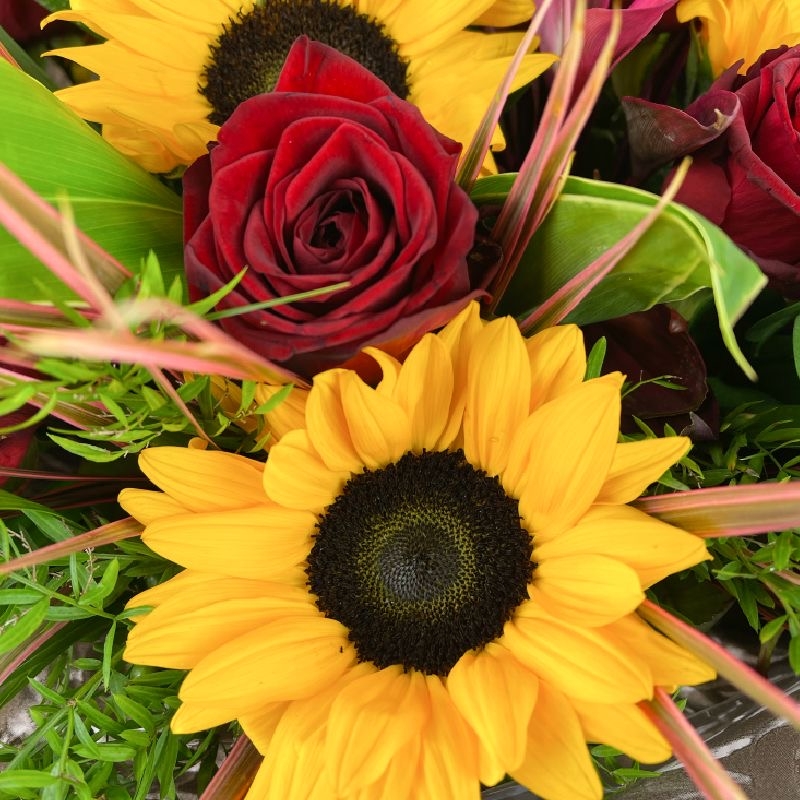 dozen-12-red-roses-sunflowers-bouquet-delieverd-strood-rochester-medway