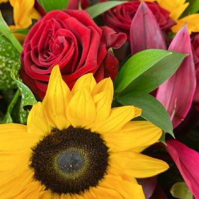 dozen-12-red-roses-sunflowers-bouquet-delieverd-strood-rochester-medway