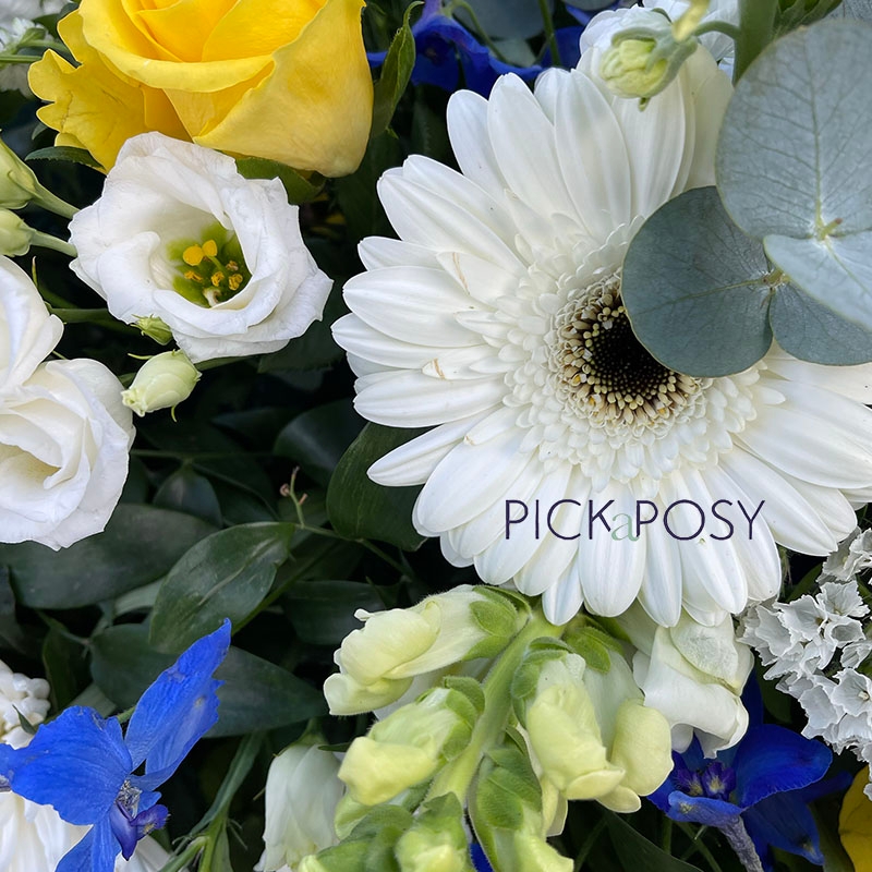 Blue-yellow-white-casket-coffin-spray-tribute-funeral-flowers-delivered-strood-rochester-medway-kent