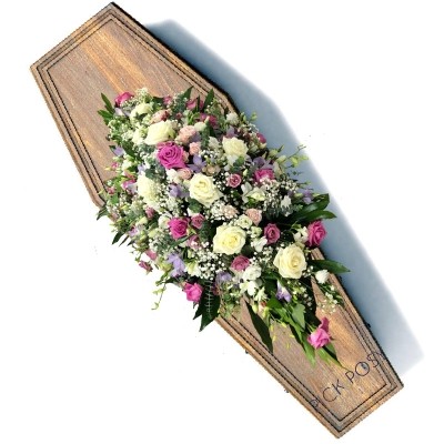 pink-lilac-white-casket-coffin-spray-funeral-flowers-tribute-delivered-strood-rochester-medway-kent