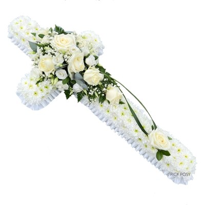 white-based-funeral-cross-wreath-flowers-delivered-strood-rochester-medway-kent