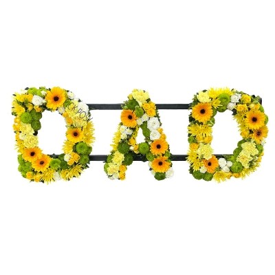 yellow-white-gold-green-roses-dad-letter-funeral-flowers-tribute-deliverd-strood-rochester-medway-kent