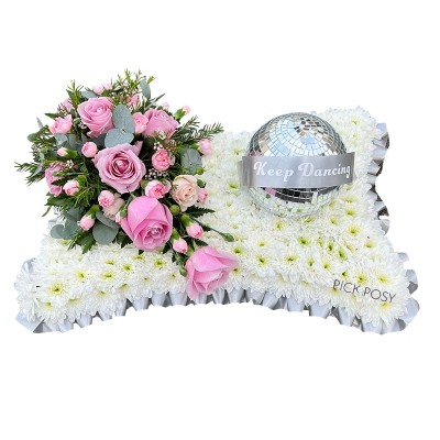 pillow-glitter-ball-come-dancing-wreath-funeral-flowers-tribute-delivered-strood-rochester-medway-kent