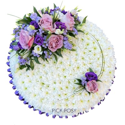 lilac-purple-memory-lane-roses-lisanthus-funeral-posy-pad-delivered-strood-rochester-kent