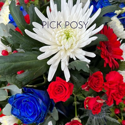 Blue-red-white-casket-coffin-spray-tribute-funeral-flowers-delivered-strood-rochester-medway