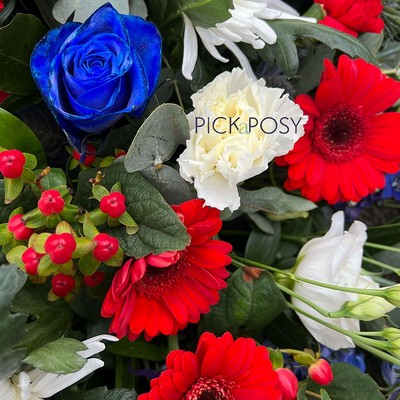 Blue-red-white-casket-coffin-spray-tribute-funeral-flowers-delivered-strood-rochester-medway