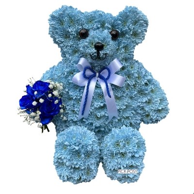 3d-blue-teddy-bear-funeral-flowers-tribute-wreath-delivered-strood-Rochester-Medway-kent