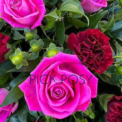 Pink-roses-burgundy-carnations-single-ended-spray-funeral-flowers-tribute-delivered-strood-Rochester-Medway-Kent