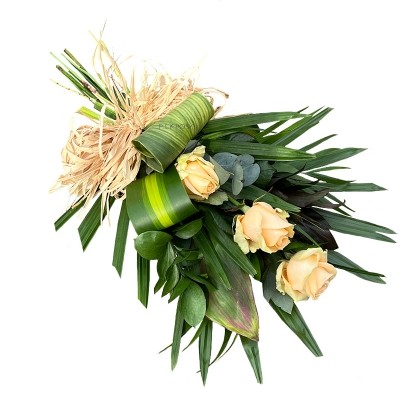 peach-roses-tied-natural-tied-sheaf-wreath-funeral-flowers-tribute-delivered-strood-rochester-medway-kent