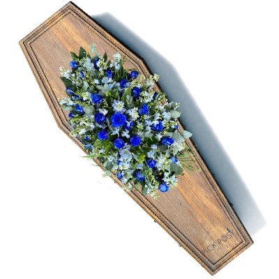 Blue-roses-delphiniums-casket-coffin-spray-delivered-strood-rochester-medway-kent