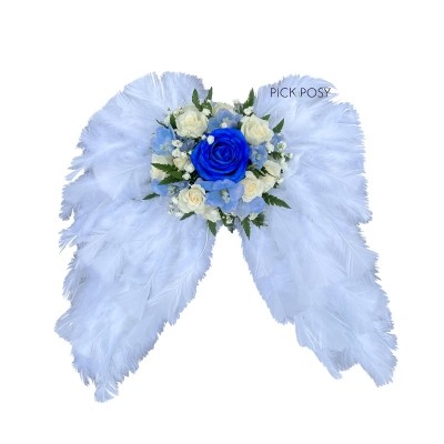 tiny-blue-white-feathers-angel-wings-funeral-flowers-delivered-strood-rochester-medway-kent