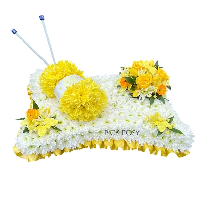 yellow-white-pillow-ball-of-wool-knitting-knitted-knit-crouchet-funeral-flowers-tribute-delivered-strood-rochester-medway