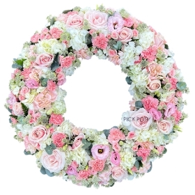 delicate-hydrangea-wreath-ring-circle-of-life-funeral-flowers-tribute-delivered-strood-rochester-medway-kent