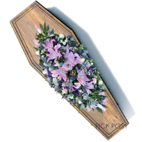 Pink-purple-casket-coffin-spray-funeral-flowers-tribute-delivered-strood-Rochester-Medway-Kent 