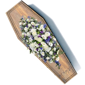 blue-purple-white-casket-coffin-spray-funeral-flowers-tribute-delivered-strood-rochester-medway-kent