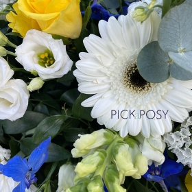 Blue-yellow-white-casket-coffin-spray-tribute-funeral-flowers-delivered-strood-rochester-medway-kent