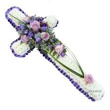 Purple-Lilac-white-based-funeral-cross-wreath-flowers-delivered-strood-rochester-medway-kent