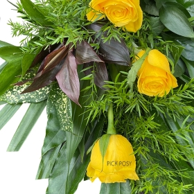 yellow-rose-tied-sheaf-funeral-flowers-tribute-delivered-strood-rochester-medway-kent