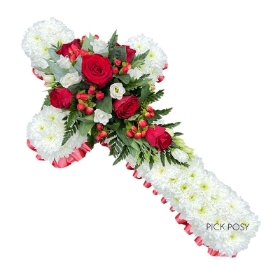 2ft-red-white-based-funeral-cross-wreath-flowers-delivered-strood-rochester-medway-kent