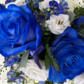 blue-roses-white-cushion-wreath-funeral-flowers-tribute-delivered-strood-rochester-medway