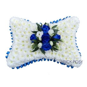 blue-roses-white-pillow-funeral-flowers-tribute-wreath-delivered-strood-rochester-medway-kent