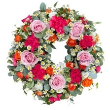 orange-cerise-pink-country-style-wreath-ring-circle-of-life-delivered-funeral-flowers-strood-rochester-medway-kent