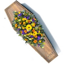 gold-yellow-purple-casket-coffin-spray-funeral-flowers-tribute-delivered-strood-rochester-medway-kent