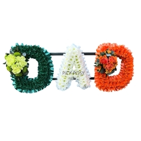 dad-green-white-orange-gold-roses-letters-funeral-flowers-tribute-delivered-strood-rochester-medway-kent