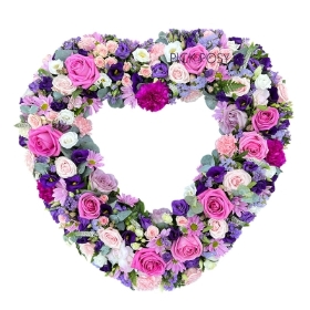 pink-lilac-purple-loose-open-heart-funeral-flowers-wreath-delivered-strood-rochester-medway-kent