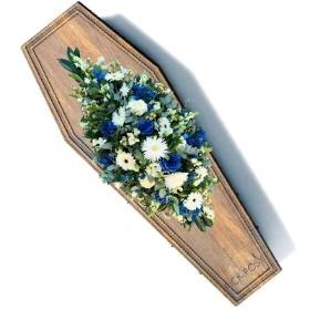 Blue-navy-white-casket-coffin-spray-tribute-funeral-flowers-delivered-strood-rochester-medway-kent