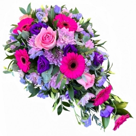 pink-purple-lilac-single-ended-spray-flowers-funeral-tribute-wreath-delivered-strood-rochester-medway-kent