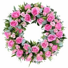 pink-rose-roses-wreath-ring-circle-of-life-funeral-flowers-tribute-delivered-strood-rochester-medway-kent