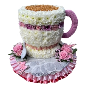 pink-white-tea-cup-saucer-cuppa-brew-funeral-flowers-tribute-delivered-strood-Rochester-Medway