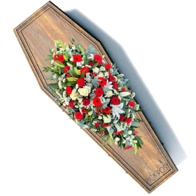 red-white-casket-coffin-spray-funeral-flowers-tribute-delivered-strood-rochester-medway