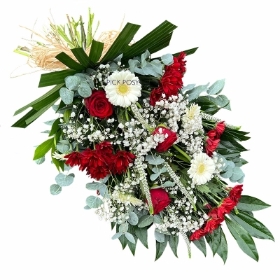 red-white-tied-sheaf-bunch-flowers-funeral-tribute-wreath-delivered-strood-rochester-medway-kent