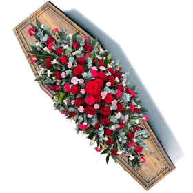 Roses-carnation-casket-coffin-spray-funeral-tribute-spray-delivered-strood-rochester-kent-medway-kent