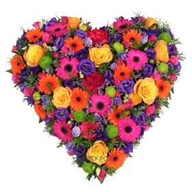 Vibrant-colourful-bright-cheerful-funeral-heart-flowers-tribute-delivered-strood-Rochester-medway